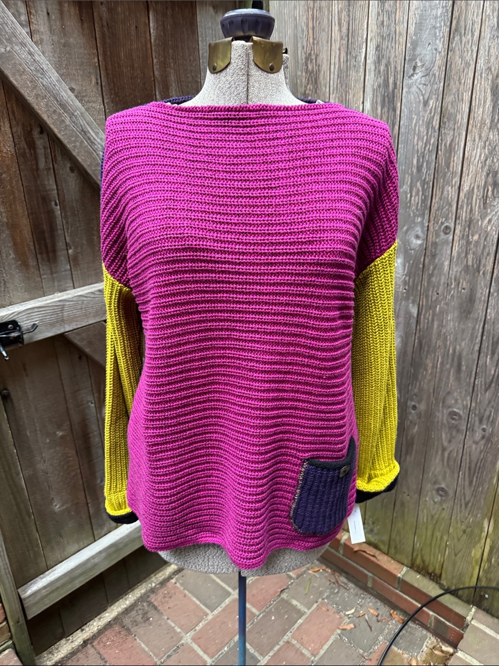 Women’s Reversible Colorblock Knit Sweater - Magenta, Purple & Yellow